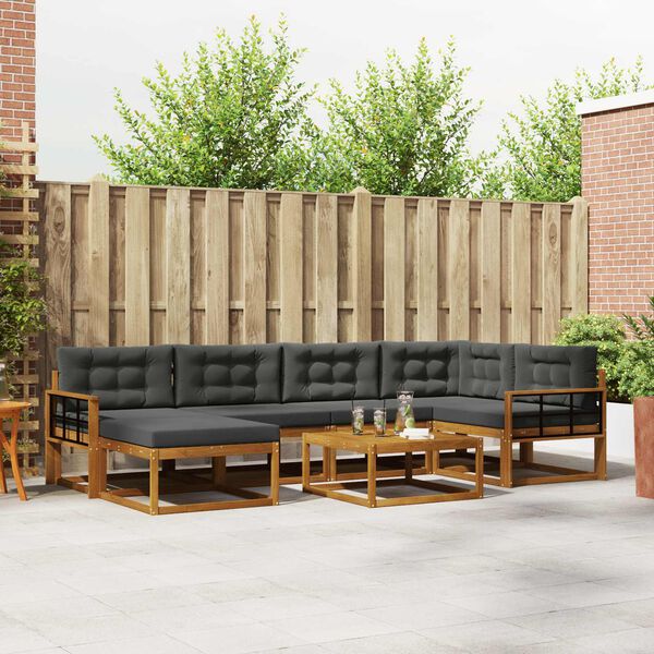 vidaXL Set di divani da esterno con cuscino 7 pcs Naturale e Antracite