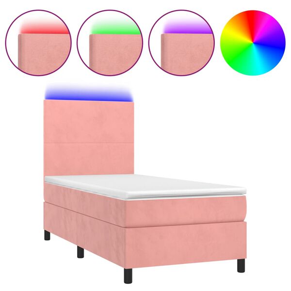 vidaXL Letto a Molle con Materasso e LED Rosa 90x190 cm in Velluto