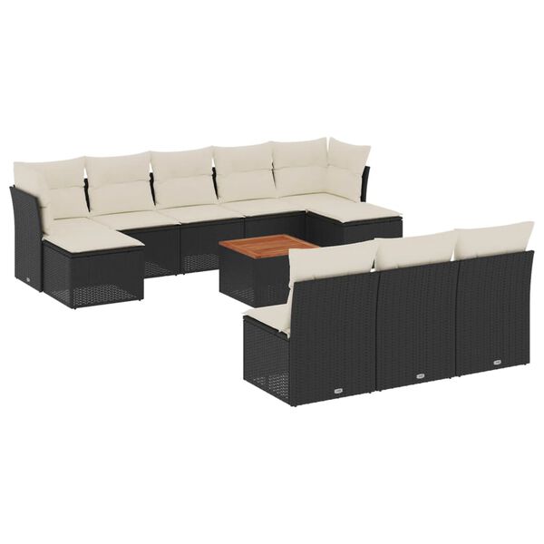 vidaXL Set Divani da Giardino 11 pz con Cuscini in Polyrattan Nero
