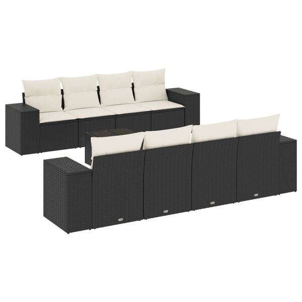 vidaXL Set Divani da Giardino 9 pz con Cuscini Nero in Polyrattan