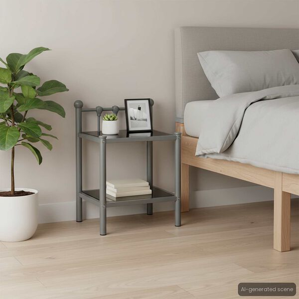 vidaXL Comodini 2 pz Grigio e Nero in Metallo e Vetro