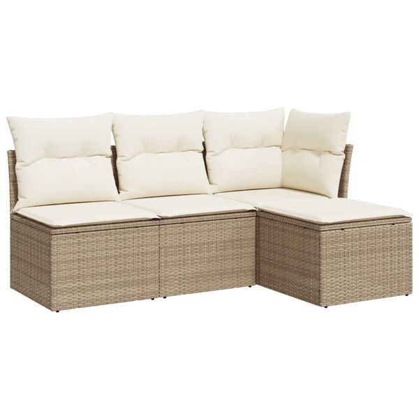 vidaXL Set Divano da Giardino 4 pz con Cuscini Beige in Polyrattan