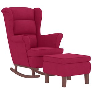 vidaXL Sedia a dondolo con schienale alto in velluto rosso vino Legno