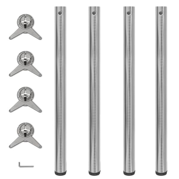 vidaXL Set Gambe Tavolo 4 pz in Nickel Spazzolato Regolabili 870 mm