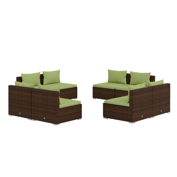 vidaXL Set Divani da Giardino 8 pz con Cuscini in Polyrattan Marrone