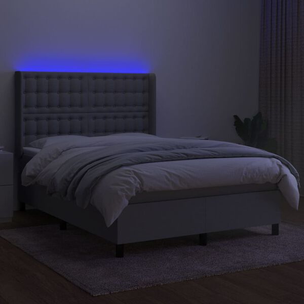 vidaXL Letto a Molle Materasso e LED Grigio Chiaro 140x200 cm Tessuto