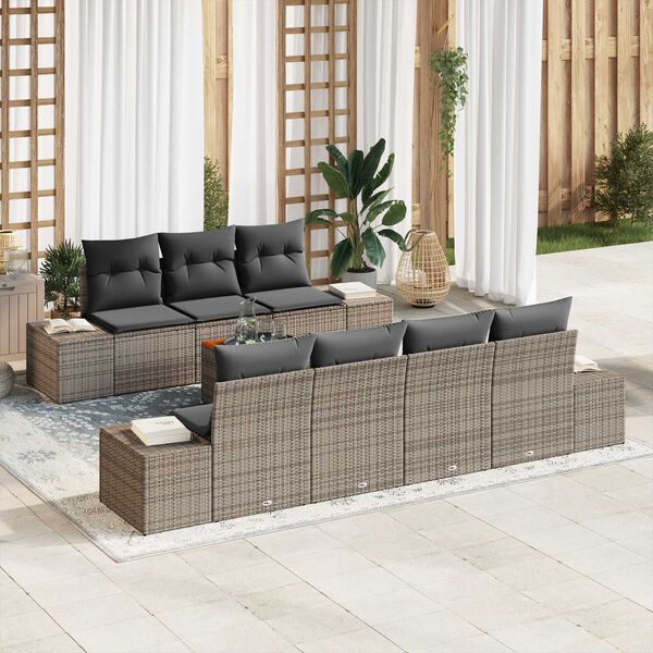 vidaXL Set Divano da Giardino 8 pcs Grigio polyrattan