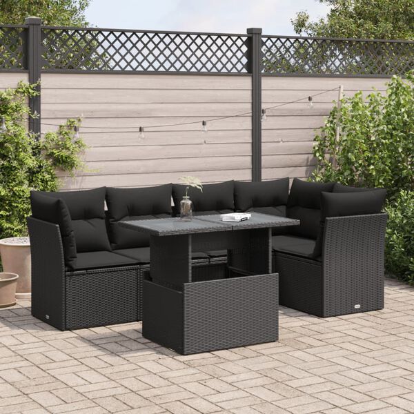 vidaXL Set Divano da Giardino 6 pz con Cuscini Nero in Polyrattan