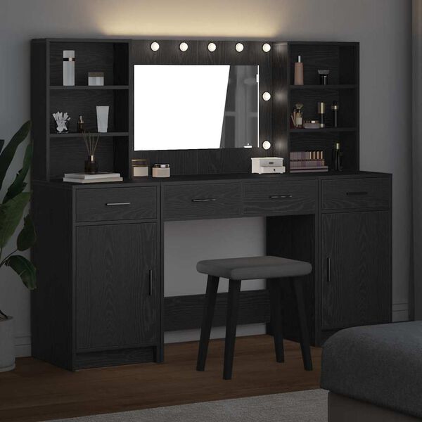 vidaXL Set da tavolo da trucco con LED con cassetto 3 pcs Rovere Nero