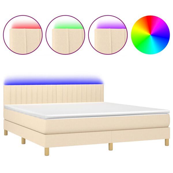 vidaXL Letto a Molle con Materasso e LED Crema 180x200 cm in Tessuto