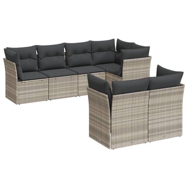 vidaXL Set Divani da Giardino 7pz con Cuscini Grigio Chiaro Polyrattan