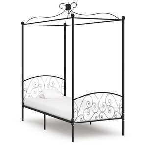vidaXL Letto a Baldacchino Nero in Metallo 90x200 cm
