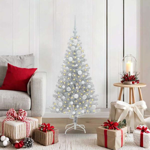 vidaXL Albero di Natale con 150 LED con supporto Argento 120 cm PET