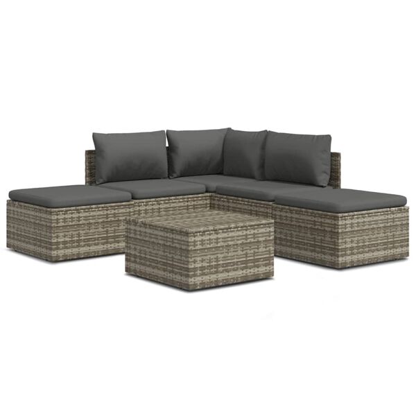 vidaXL Set Divani da Giardino 6 pz con Cuscini in Polyrattan Grigio