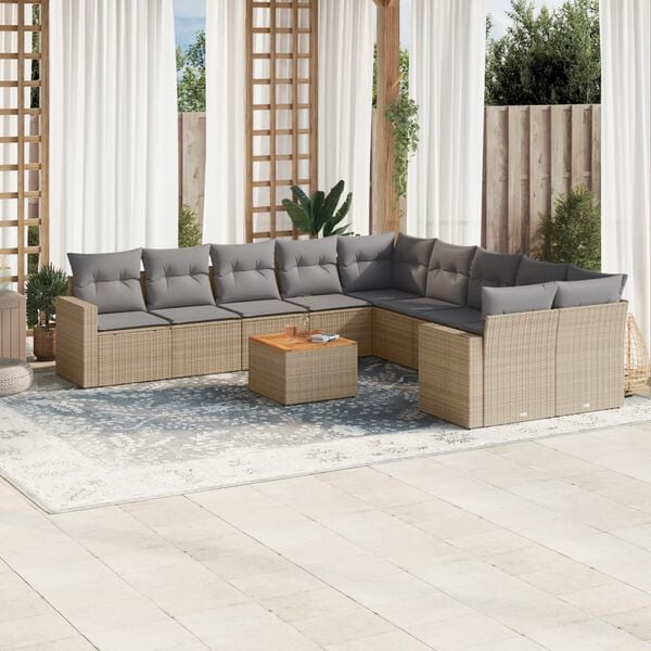 vidaXL Set Divani da Giardino 11 pz con Cuscini Beige in Polyrattan