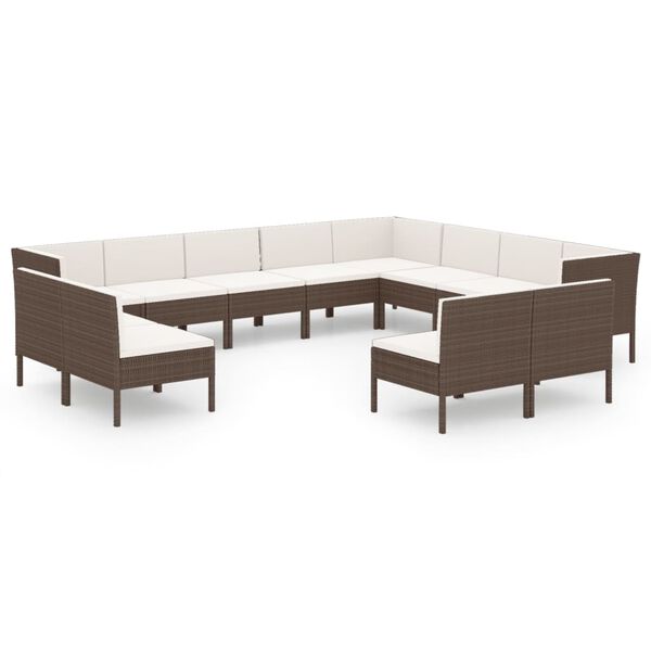 vidaXL Set Divani da Giardino 12 pz con Cuscini in Polyrattan Marrone