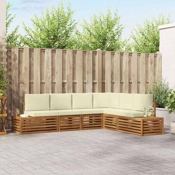 vidaXL Set di divani da esterno con cuscino 6 Pezzo Naturale e Crema