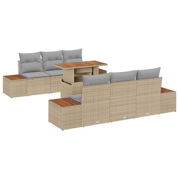vidaXL Set Divano da Giardino 7 pcs Beige Poly Rattan