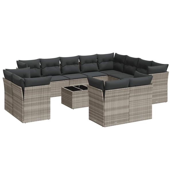 vidaXL Set Divani Giardino 13 pz con Cuscini Grigio Chiaro Polyrattan