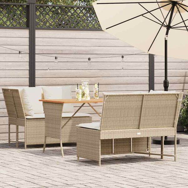 vidaXL Set Divano da Giardino 3 pz con Cuscini Beige in Polyrattan