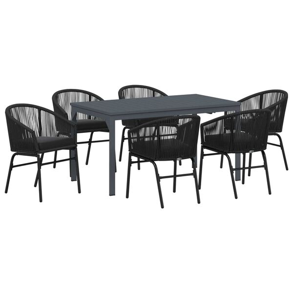 vidaXL Set da Pranzo per Giardino 7 pcs Nero polyrattan
