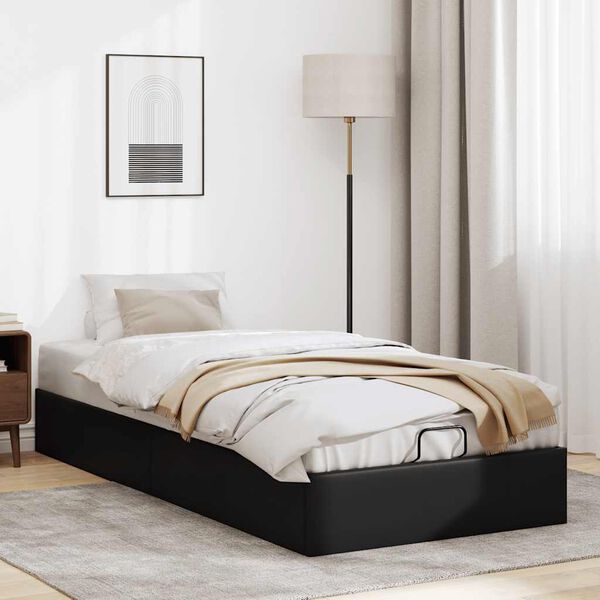 vidaXL Struttura Letto Pouf senza Materasso Nero 90x200 cm Similpelle