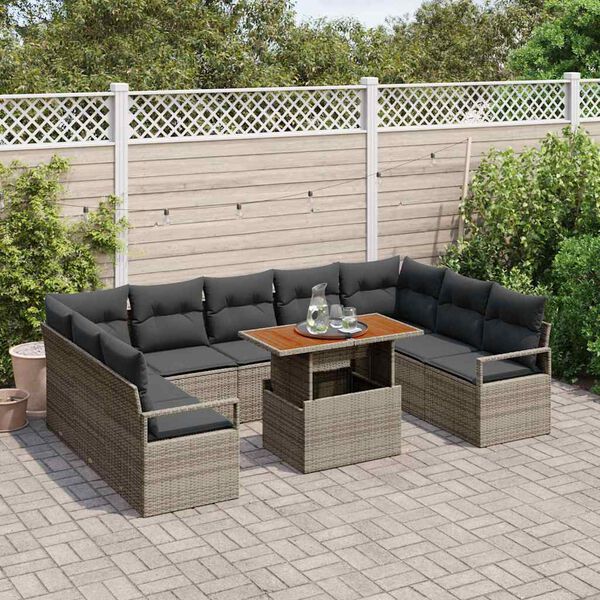 vidaXL Set Divano da Giardino con cuscino 10 pcs Grigio e Marrone