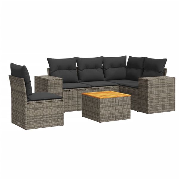vidaXL Set Divano da Giardino 6 pz con Cuscini Grigio in Polyrattan