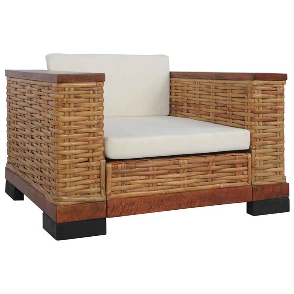vidaXL Poltrona con Cuscini Marrone in Rattan Naturale