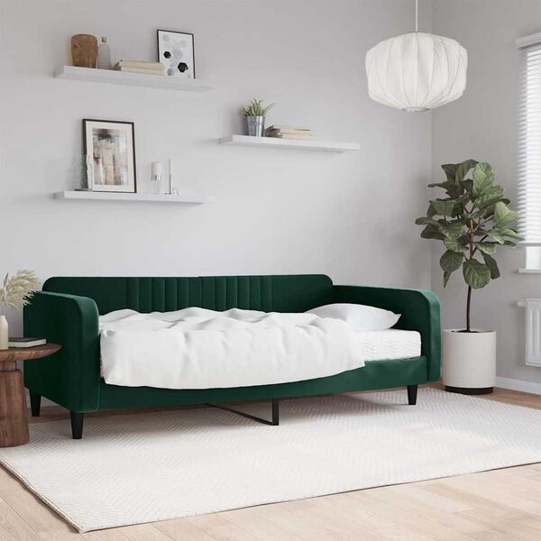 vidaXL Divano Letto con Materasso Verde Scuro 100x200 cm in Velluto