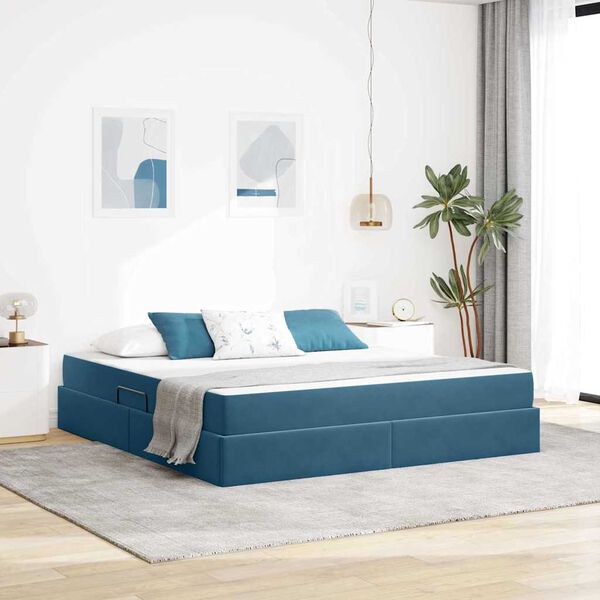 vidaXL Letto con contenitore e materasso Blu Scuro 160 x 200 cm