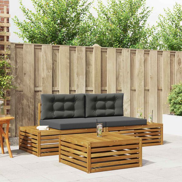 vidaXL Set di divani da esterno 3 Pezzo Naturale e Antracite