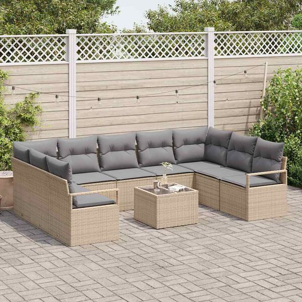 vidaXL Set di divani con cuscino 10 pcs Beige polyrattan