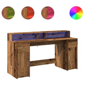 vidaXL Scrivania con Luci LED Legno Antico 160x55x91 cm in Multistrato