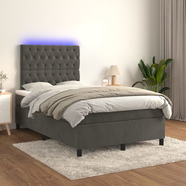 vidaXL Letto a Molle con Materasso e LED Grigio Scuro 120x200 cm