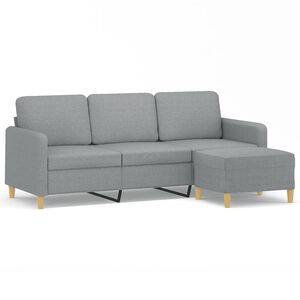 vidaXL Divano a 3 Posti con Poggiapiedi Grigio Chiaro 180cm in Tessuto