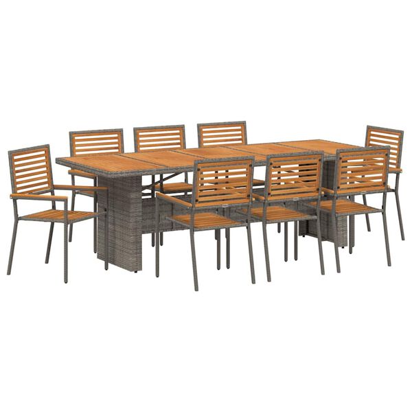 vidaXL Set da Pranzo per Giardino 9 pcs Grigio e Marrone polyrattan