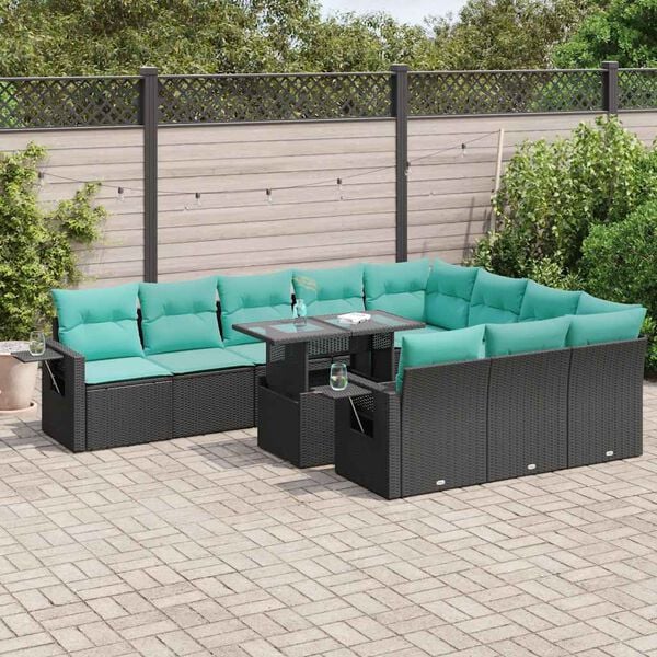 vidaXL Set Divani da Giardino 11 pz con Cuscini Polyrattan Acacia Nero