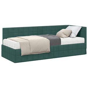 vidaXL Struttura Letto Angolare con Materasso 2 pz Verde Scuro