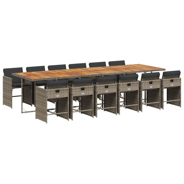 vidaXL Set da Pranzo da Giardino 13pz con Cuscini Grigio in Polyrattan