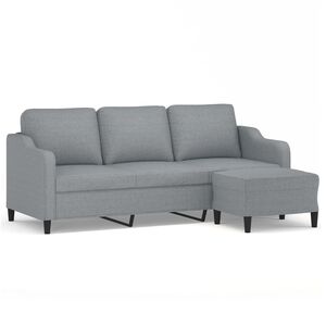 vidaXL Divano a 3 Posti con Poggiapiedi Grigio Chiaro 180cm in Tessuto