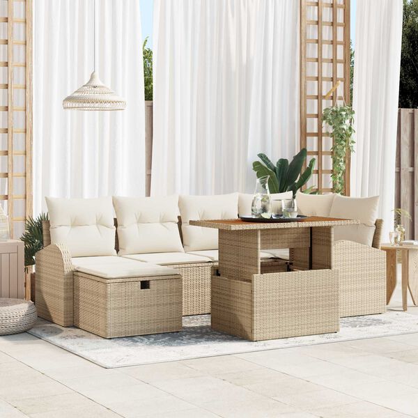 vidaXL Set Divano da Giardino con cuscino 7 pcs Beige Poly Rattan