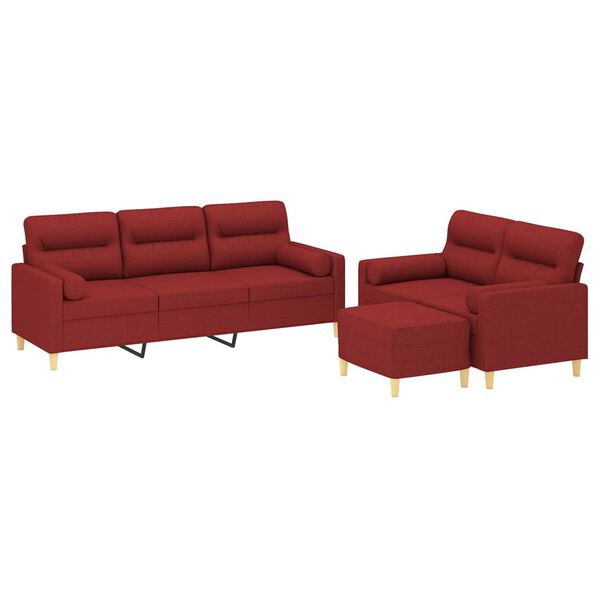 vidaXL Set di Divani 3 pz con Cuscini Decorativi Rosso vino in Tessuto
