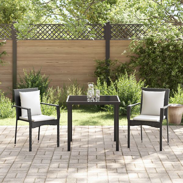 vidaXL Set da Pranzo per Giardino con cuscino 3 pcs Nero polyrattan