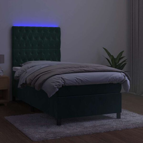 vidaXL Letto a Molle con Materasso e LED Verde Scuro 80x200cm Velluto