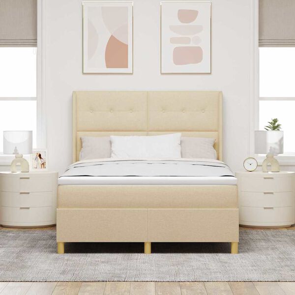 vidaXL Letto a molle con materasso Crema 160 x 200 cm Tessuto