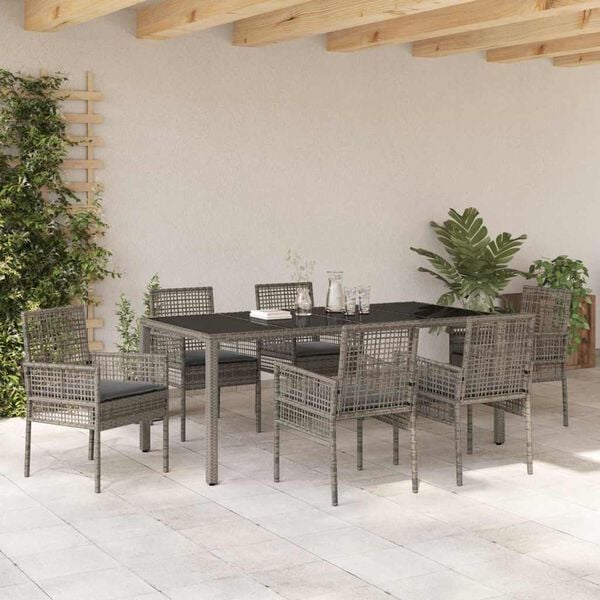 vidaXL Set da Pranzo per Giardino 7 pcs Grigio polyrattan