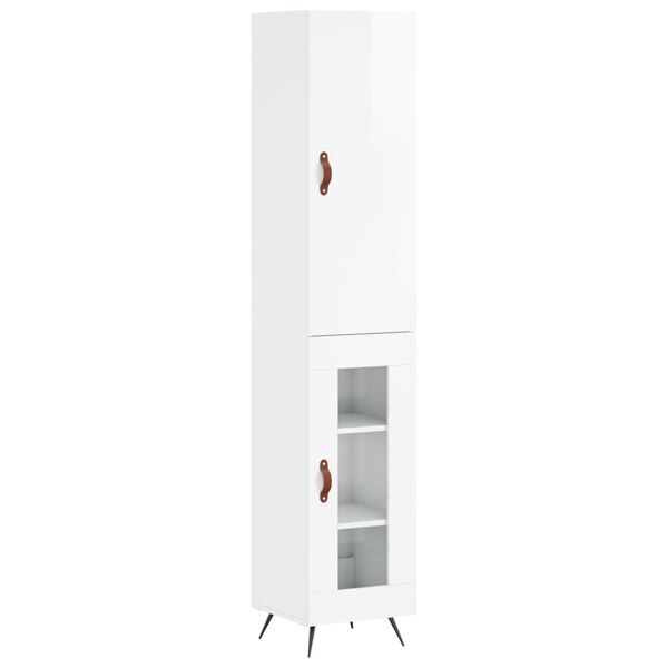 vidaXL Credenza 34,5x34x180 cm in Legno Multistrato Bianco Lucido