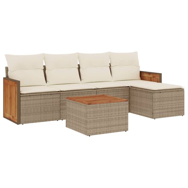 vidaXL Set Divano da Giardino 6 pz con Cuscini Beige in Polyrattan