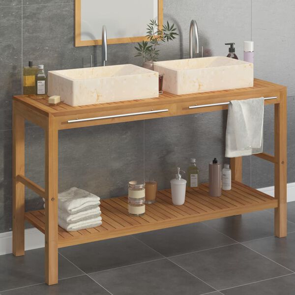 vidaXL Armadietto da Bagno in Legno di Teak con Lavabi in Marmo Crema